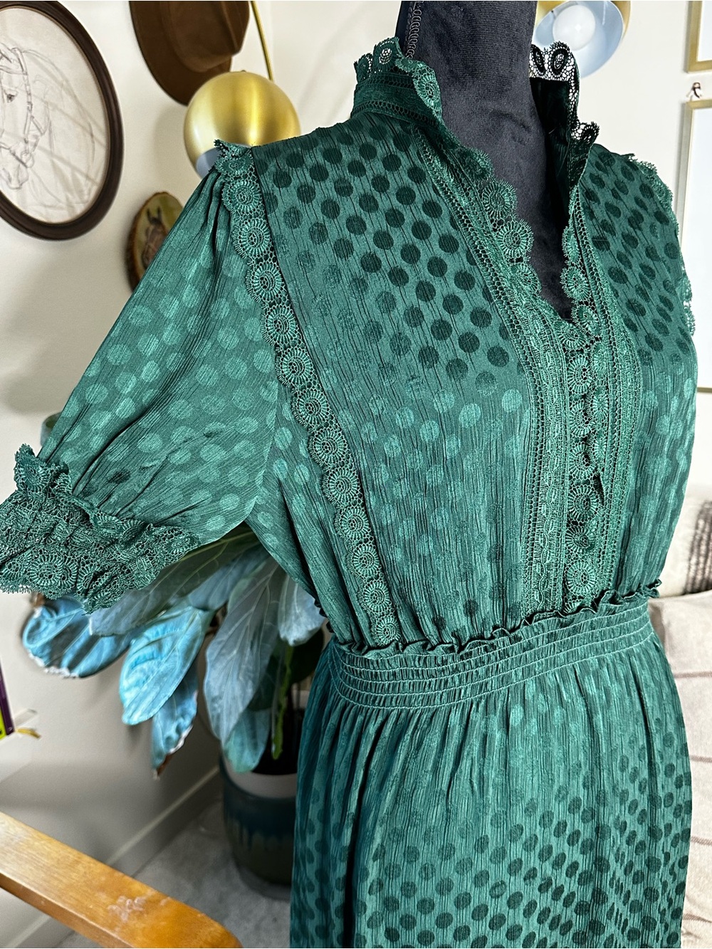 Max Studio Deep Emerald Maxi Dress with Textured Dot Fabric - Picture 3 of 10